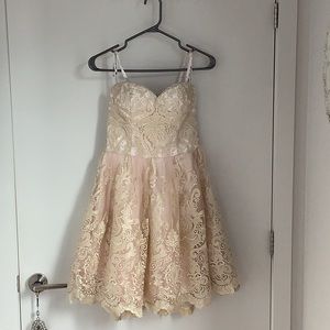 Gorgeous blush and gold Lacey strapless dress